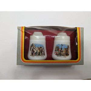 Vintage London Souvenir Milk Glass Salt & Pepper Shaker Set